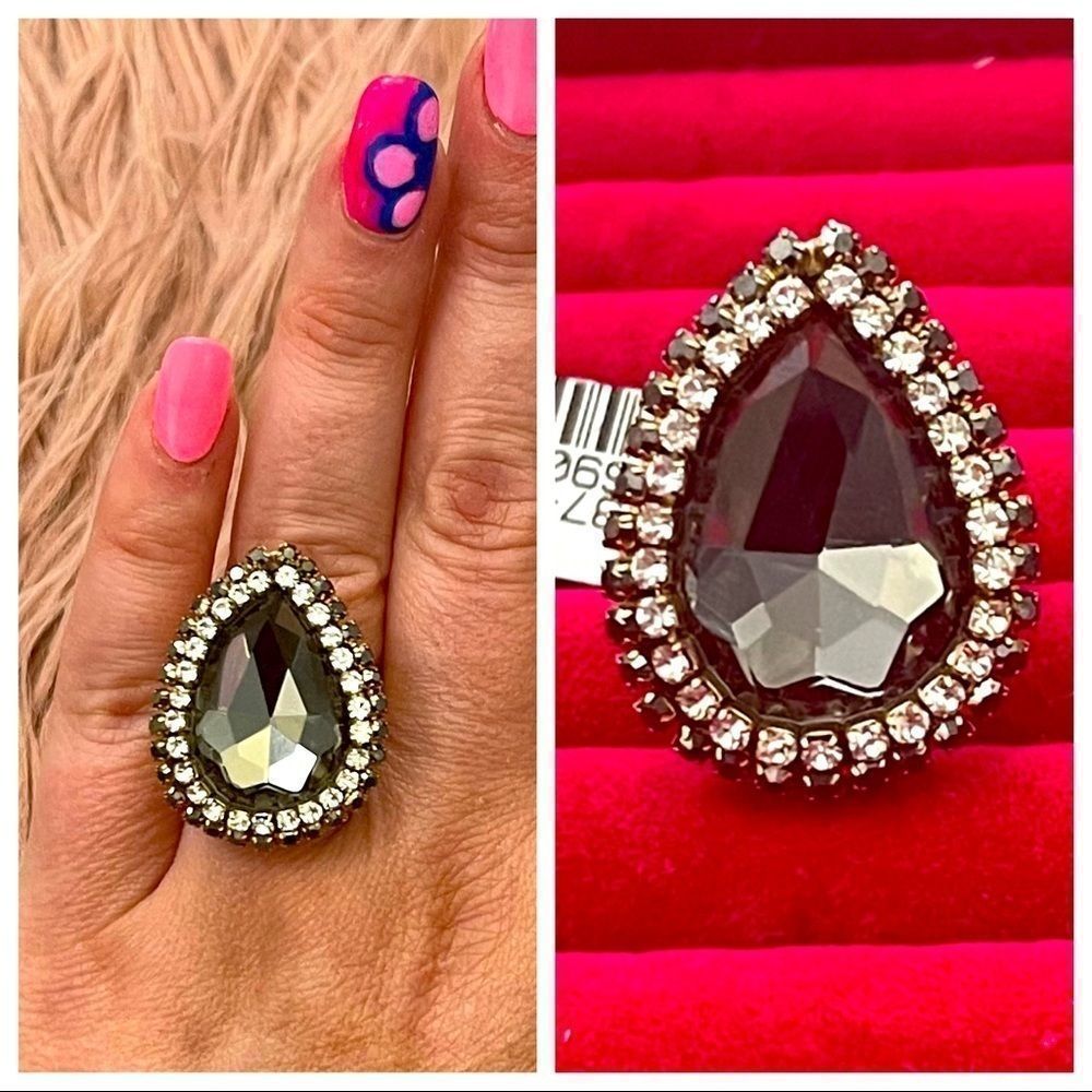 Smoke Gray Double Halo Teardrop Ring